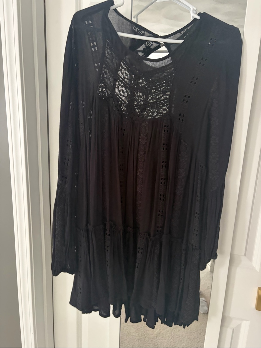 Free People Black Eyelet Lace Peasant Blouse